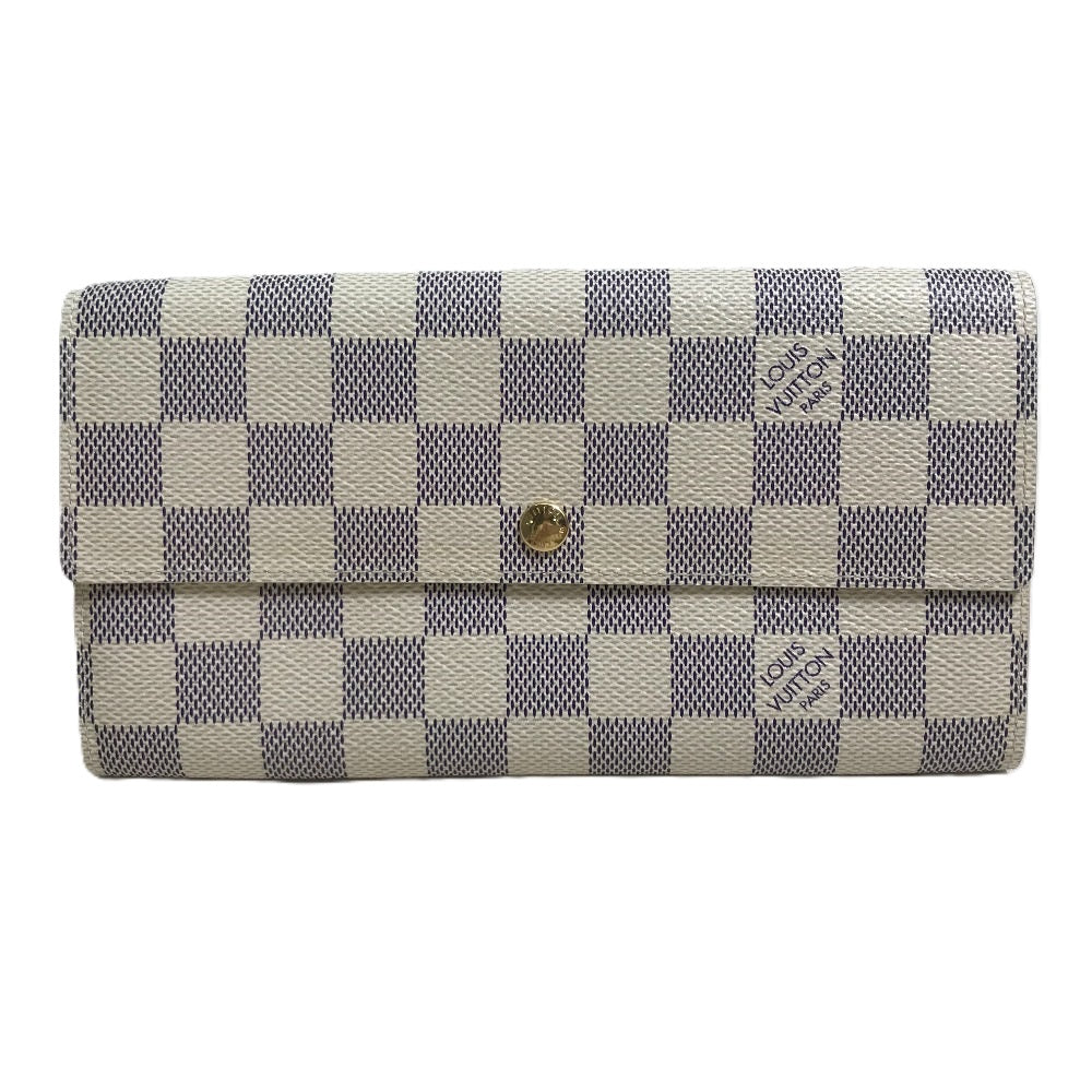 LOUIS VUITTON N61735 Damier Azur Portefeuille Sarah Long Wallet in Damier Azur Canvas, Women's, White