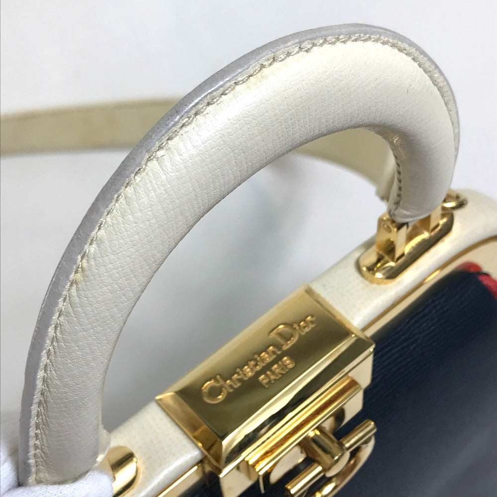 Christian Dior Tricolor Vintage Clasp Purse Bag, 2-Way Shoulder Bag/Handbag, Leather, Women's, Navy, White, and Red