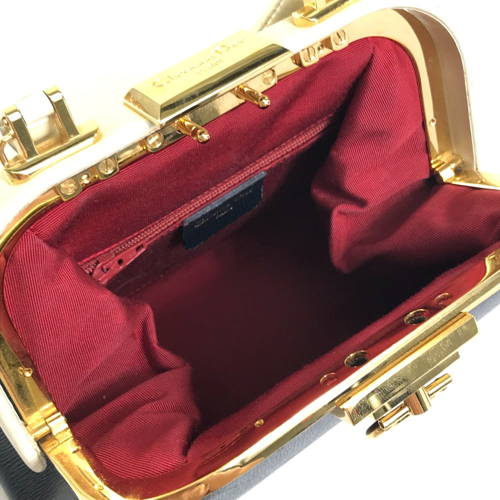 Christian Dior Tricolor Vintage Clasp Purse Bag, 2-Way Shoulder Bag/Handbag, Leather, Women's, Navy, White, and Red