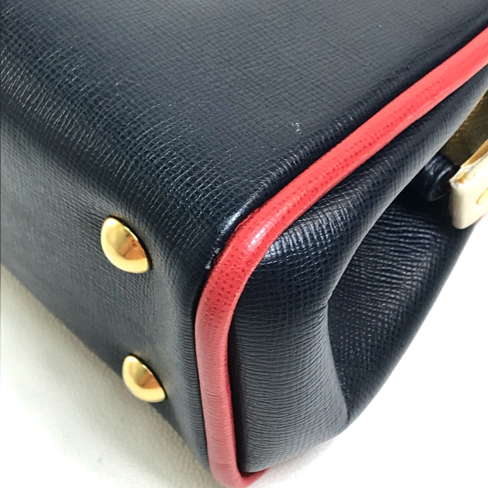 Christian Dior Tricolor Vintage Clasp Purse Bag, 2-Way Shoulder Bag/Handbag, Leather, Women's, Navy, White, and Red
