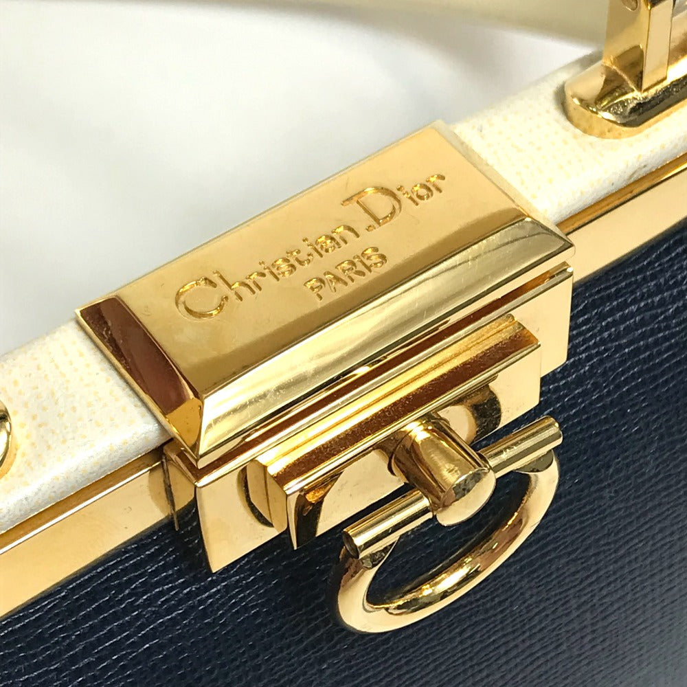 Christian Dior Tricolor Vintage Clasp Purse Bag, 2-Way Shoulder Bag/Handbag, Leather, Women's, Navy, White, and Red