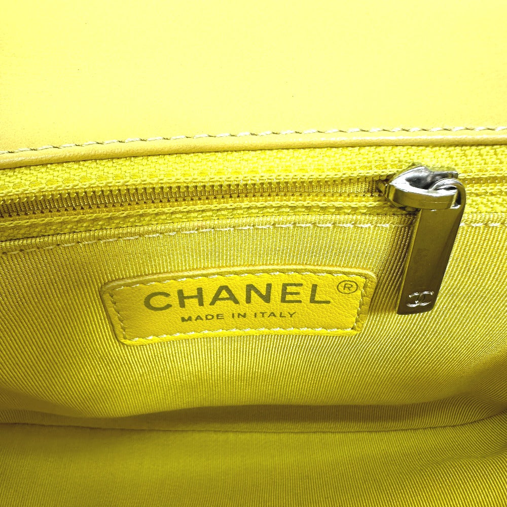 CHANEL CC ココマーク ステッチ マトラッセ チェーン 2WAY ハンドバッグ 斜め掛け ショルダーバッグ カーフスキン レディース イエロー系