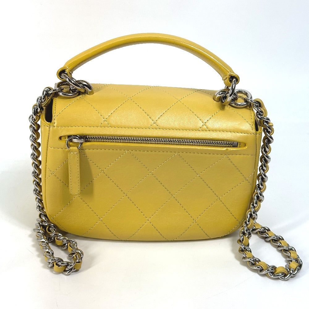 CHANEL CC ココマーク ステッチ マトラッセ チェーン 2WAY ハンドバッグ 斜め掛け ショルダーバッグ カーフスキン レディース イエロー系