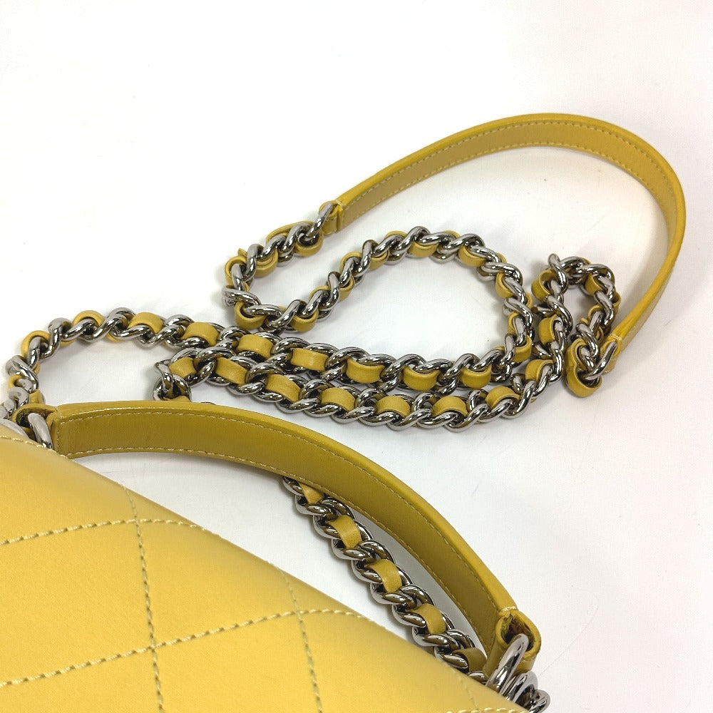 CHANEL CC ココマーク ステッチ マトラッセ チェーン 2WAY ハンドバッグ 斜め掛け ショルダーバッグ カーフスキン レディース イエロー系