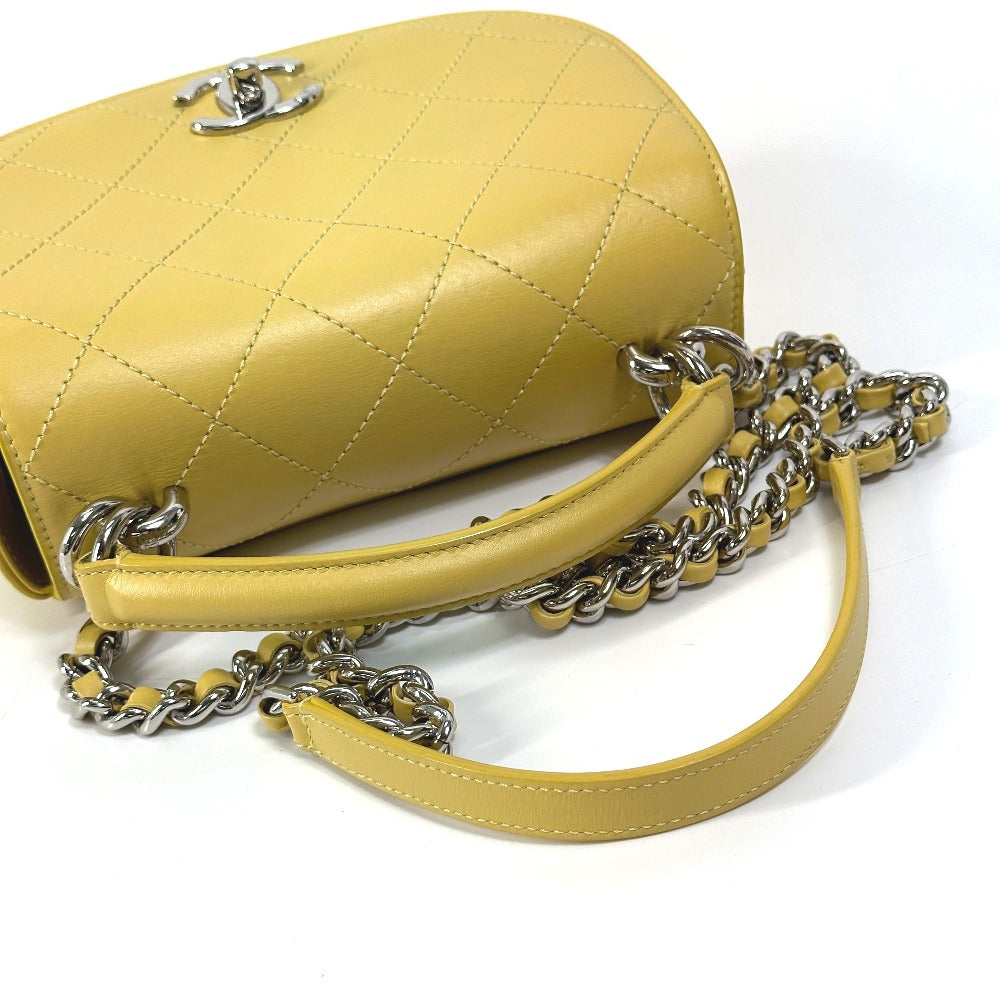 CHANEL CC ココマーク ステッチ マトラッセ チェーン 2WAY ハンドバッグ 斜め掛け ショルダーバッグ カーフスキン レディース イエロー系