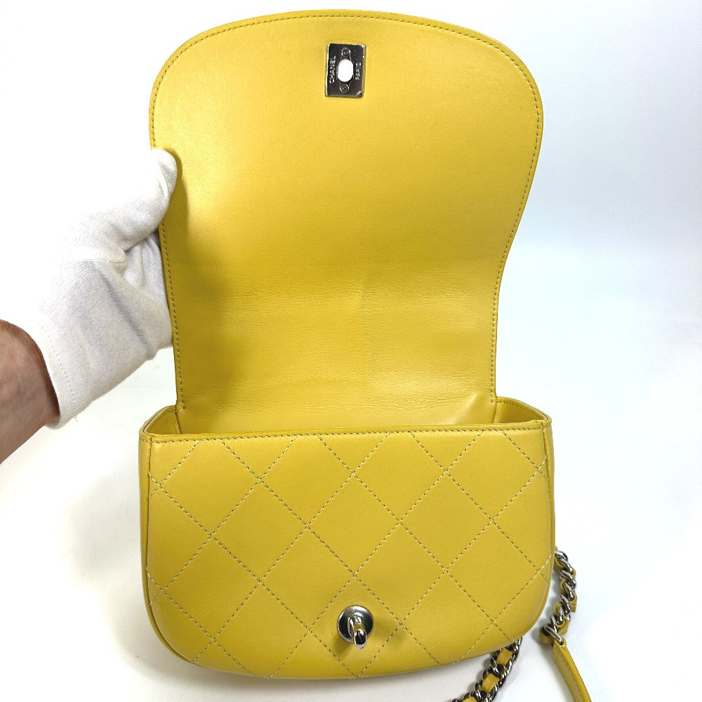 CHANEL CC ココマーク ステッチ マトラッセ チェーン 2WAY ハンドバッグ 斜め掛け ショルダーバッグ カーフスキン レディース イエロー系
