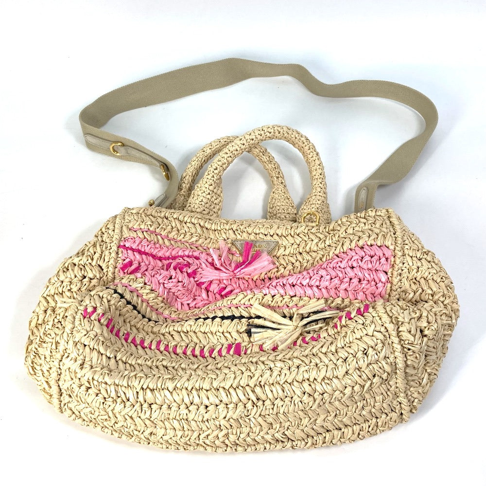Prada Triangle Logo Canapa 2-Way Bag, Shoulder Bag, Crossbody Bag, Handbag, Raffia, Women's, Beige