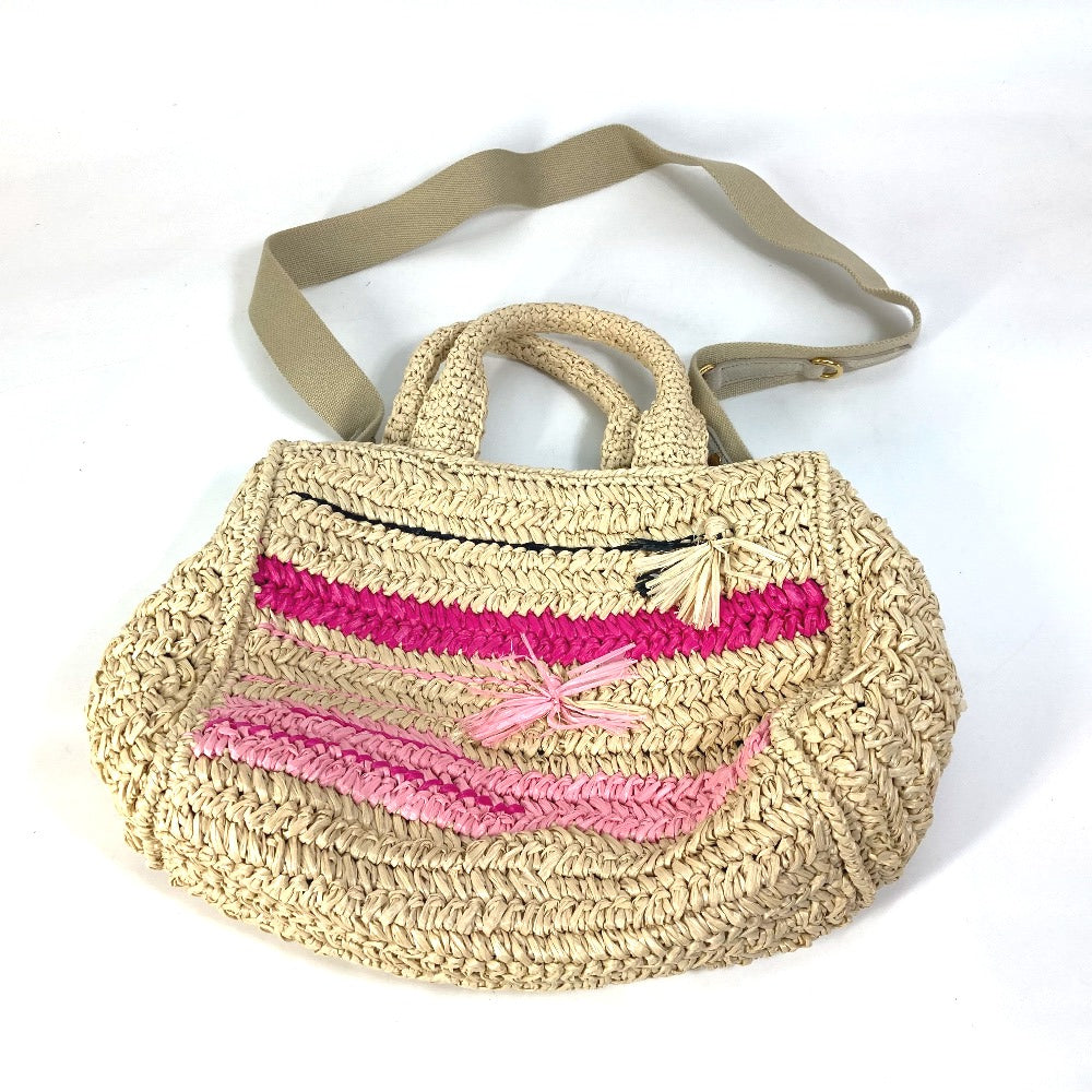 Prada Triangle Logo Canapa 2-Way Bag, Shoulder Bag, Crossbody Bag, Handbag, Raffia, Women's, Beige