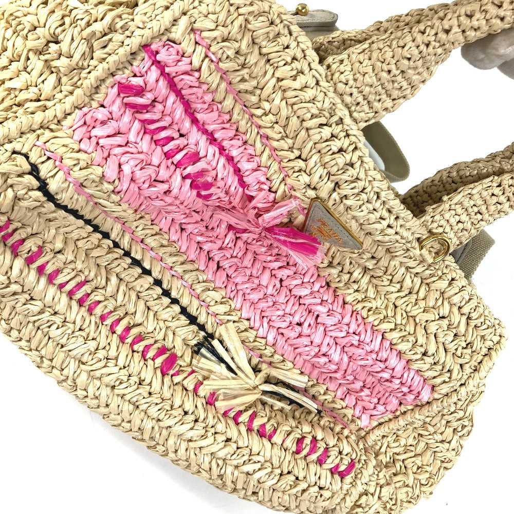 Prada Triangle Logo Canapa 2-Way Bag, Shoulder Bag, Crossbody Bag, Handbag, Raffia, Women's, Beige
