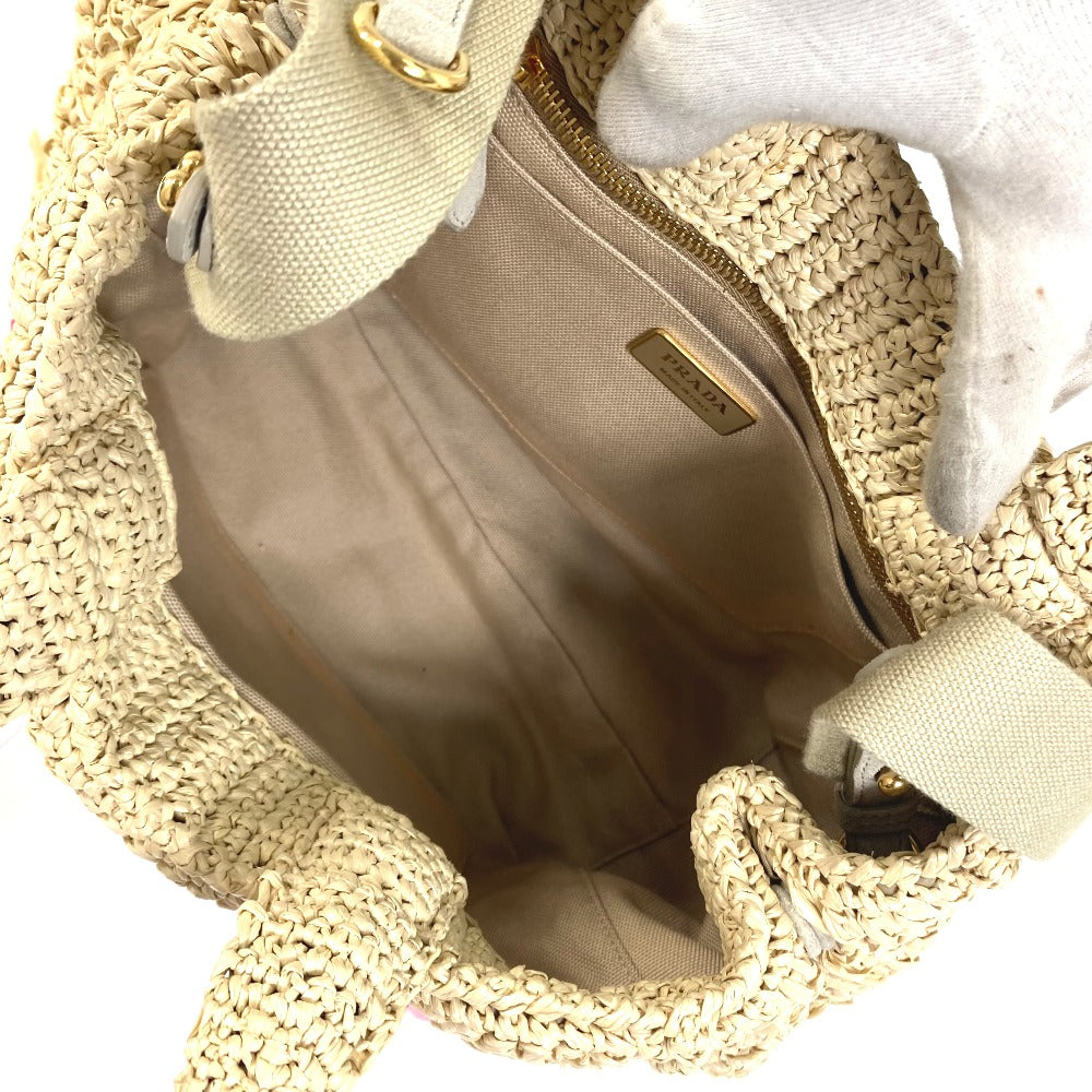 Prada Triangle Logo Canapa 2-Way Bag, Shoulder Bag, Crossbody Bag, Handbag, Raffia, Women's, Beige