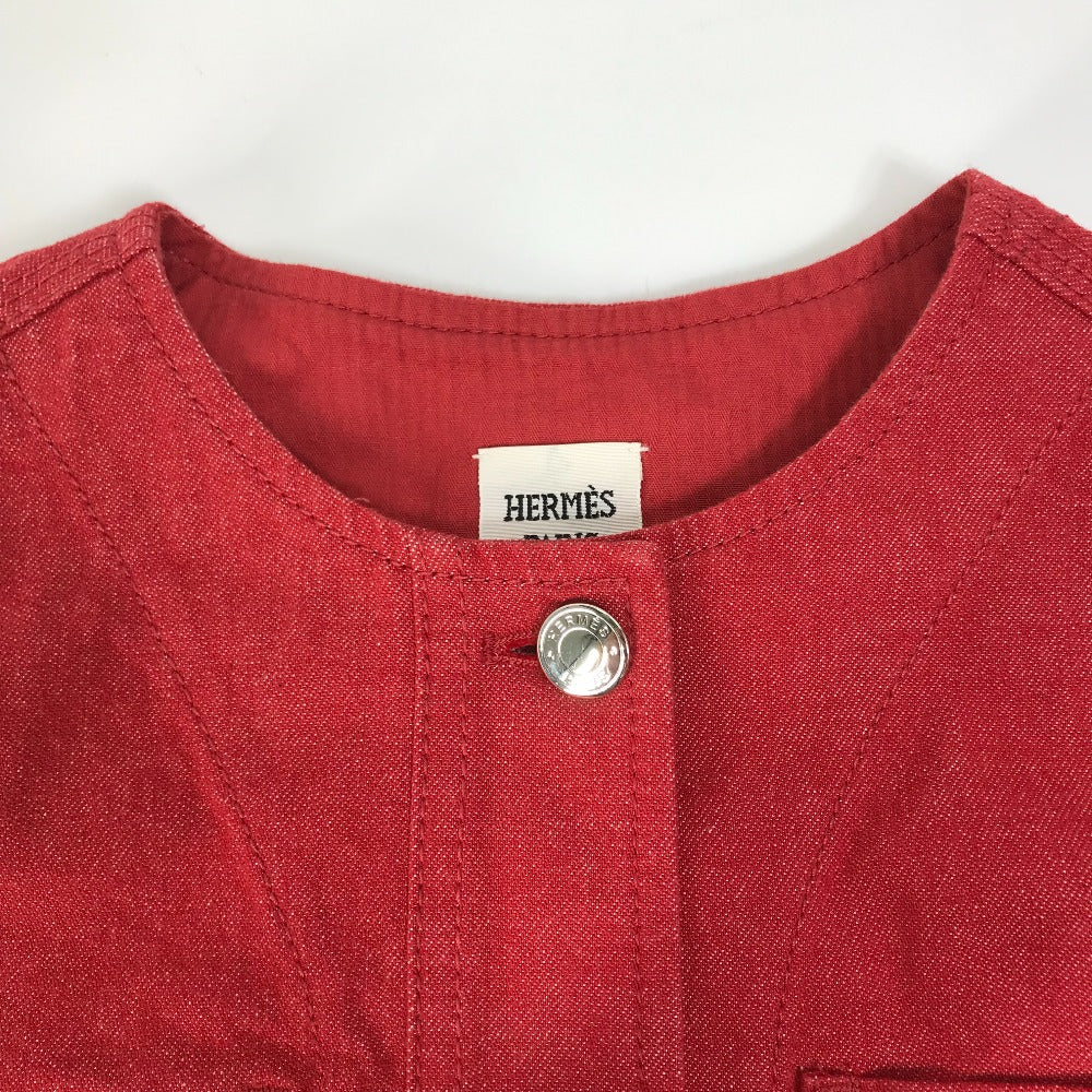 HERMES セリエボタン 長袖 アパレル トップス アウター デニムジャケット コットン レディース レッド