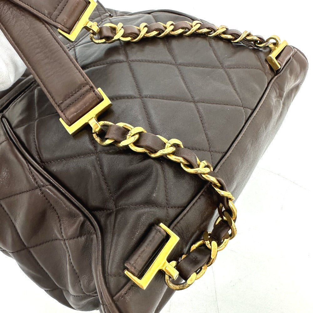 CHANEL CC ココマーク マトラッセ キルティング チェーン バックパック カバン リュックサック ラムスキン レディース ブラウン