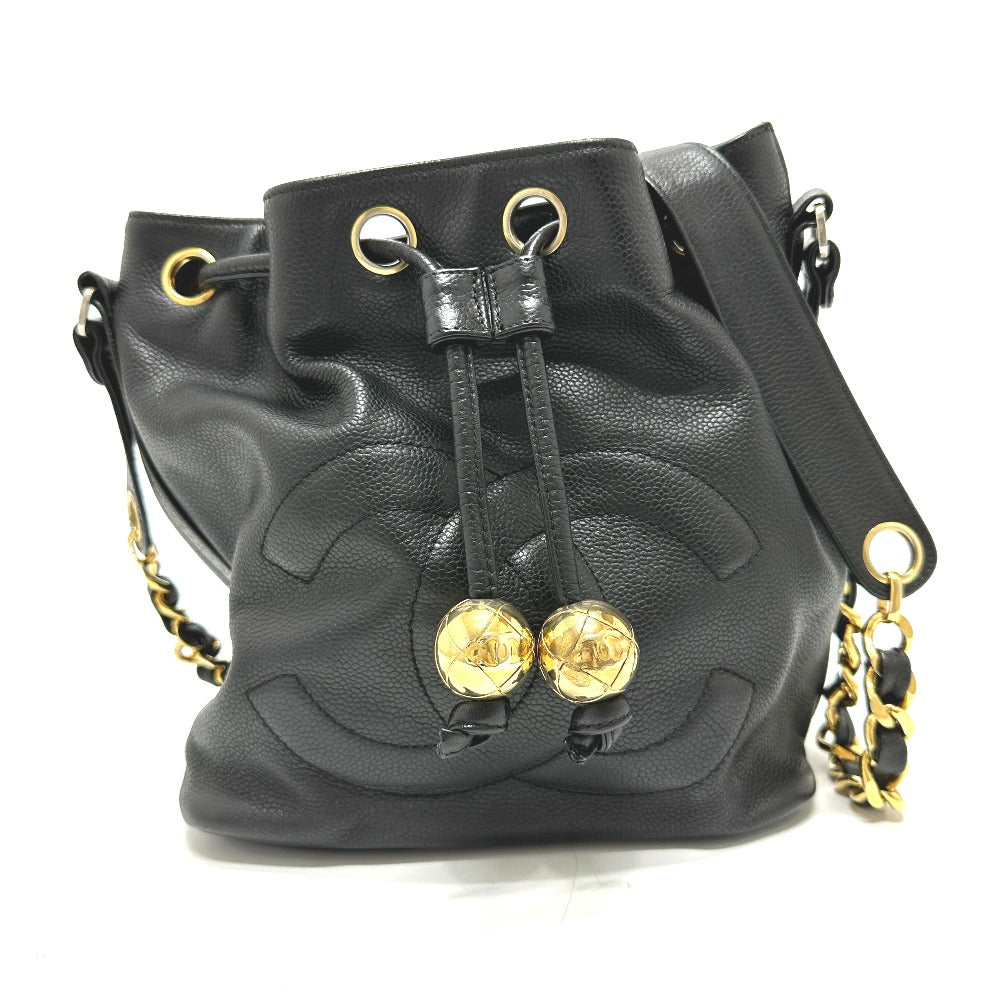 CHANEL Coco Mark Deka Coco Drawstring Crossbody Chain Shoulder Bag in Caviar Skin, Black