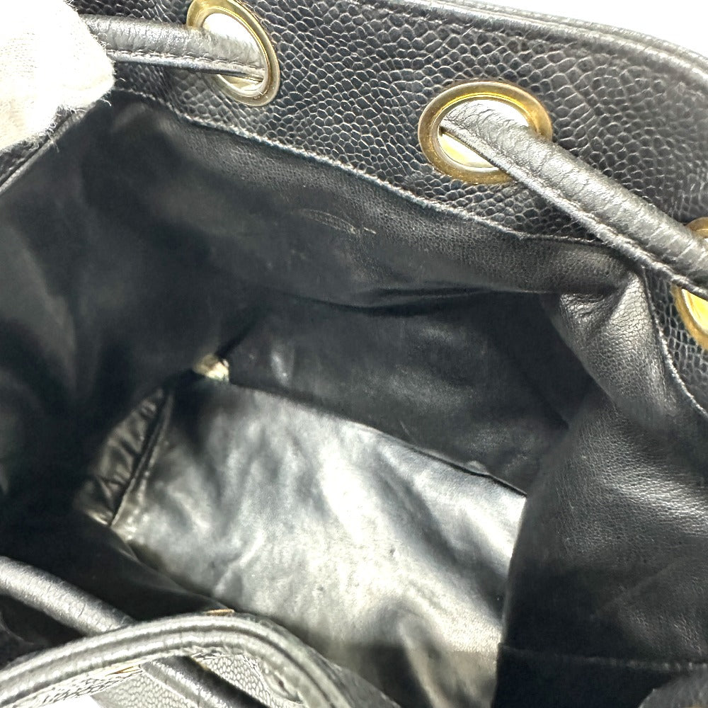 CHANEL Coco Mark Deka Coco Drawstring Crossbody Chain Shoulder Bag in Caviar Skin, Black