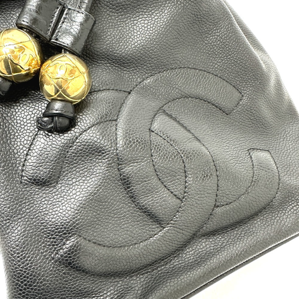 CHANEL Coco Mark Deka Coco Drawstring Crossbody Chain Shoulder Bag in Caviar Skin, Black