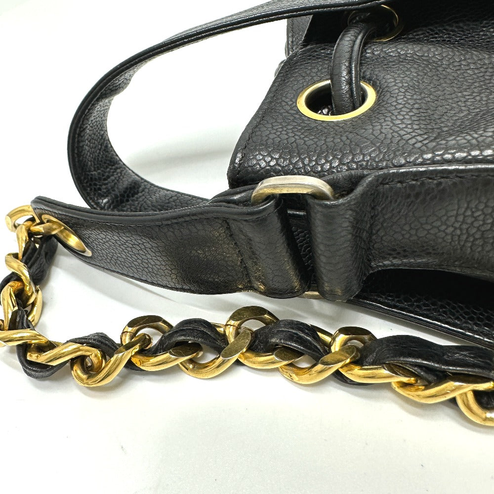 CHANEL Coco Mark Deka Coco Drawstring Crossbody Chain Shoulder Bag in Caviar Skin, Black
