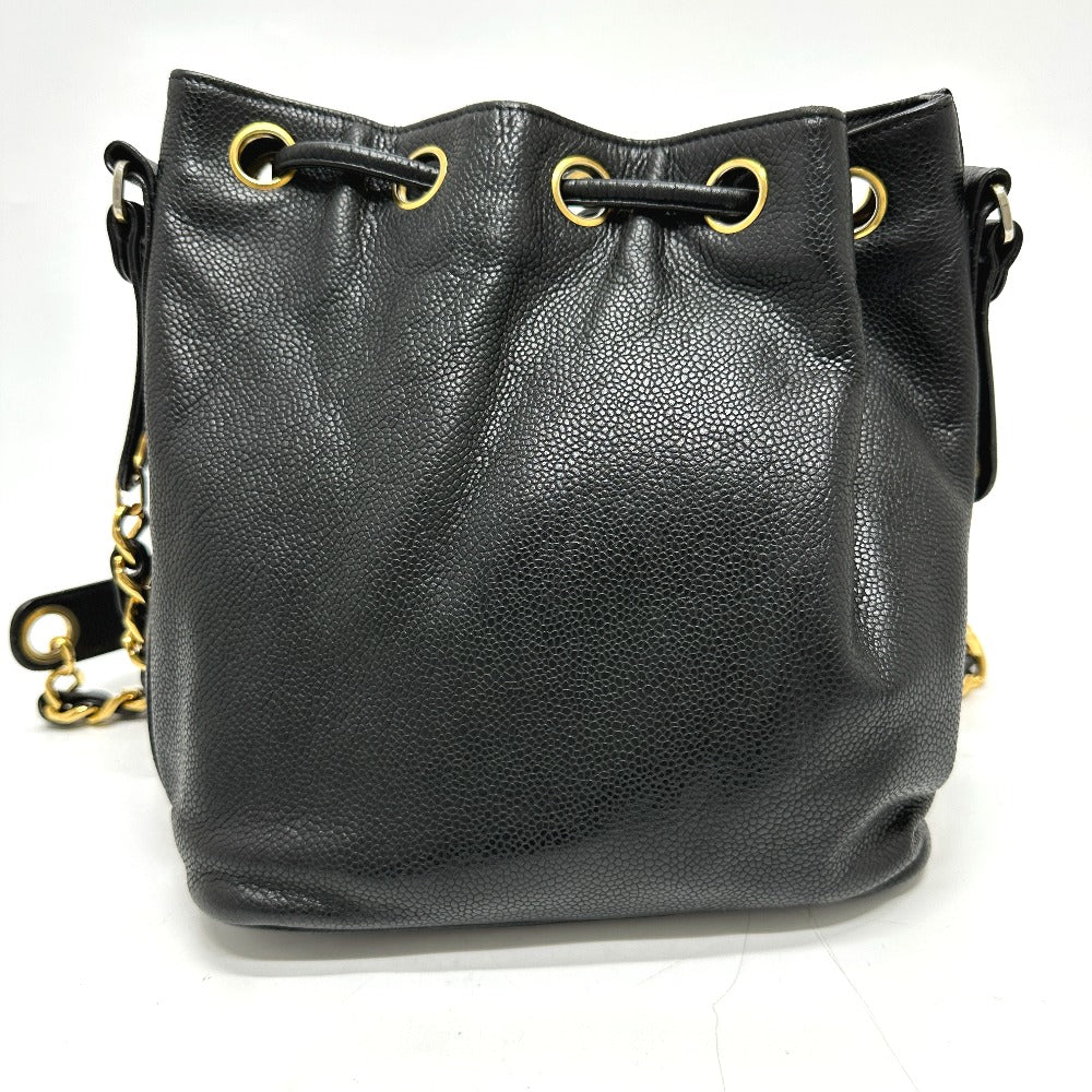 CHANEL Coco Mark Deka Coco Drawstring Crossbody Chain Shoulder Bag in Caviar Skin, Black