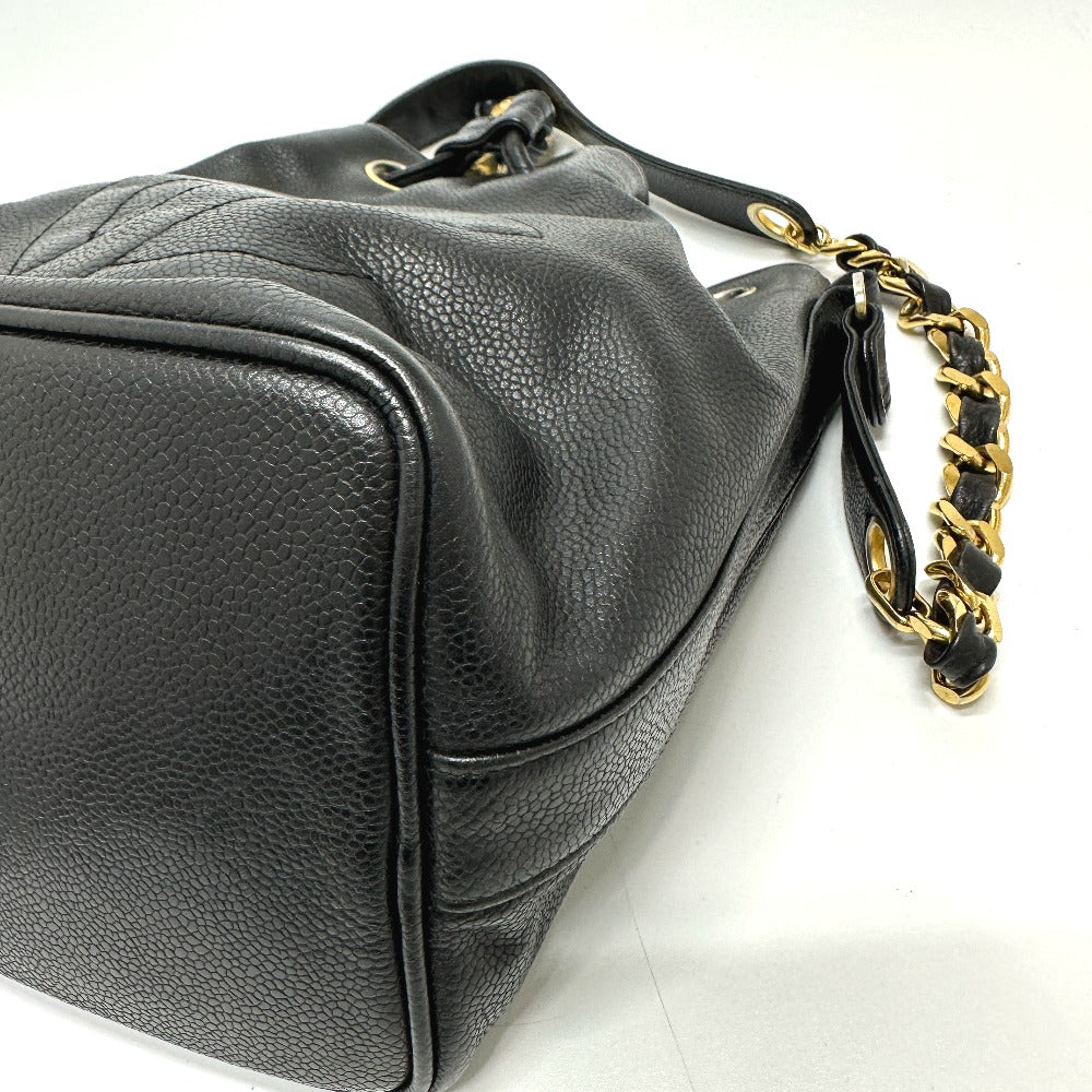 CHANEL Coco Mark Deka Coco Drawstring Crossbody Chain Shoulder Bag in Caviar Skin, Black