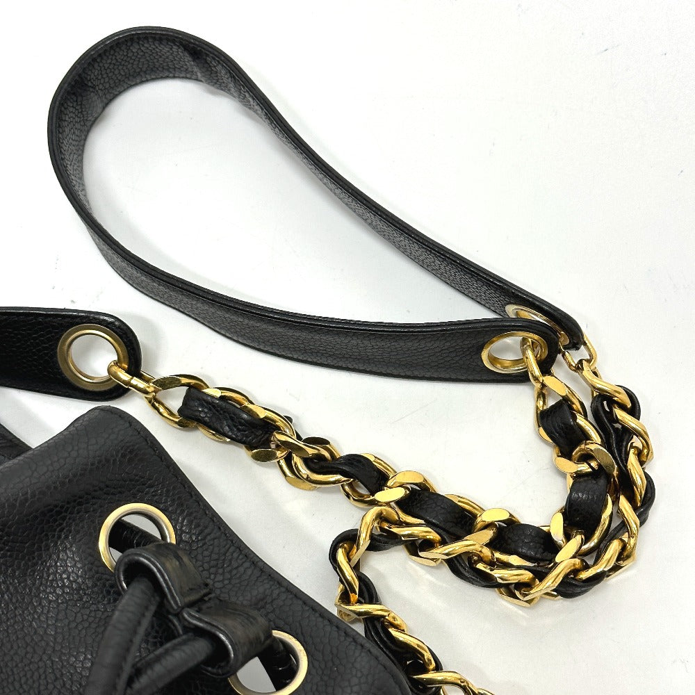 CHANEL Coco Mark Deka Coco Drawstring Crossbody Chain Shoulder Bag in Caviar Skin, Black