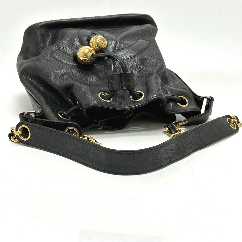 CHANEL Coco Mark Deka Coco Drawstring Crossbody Chain Shoulder Bag in Caviar Skin, Black