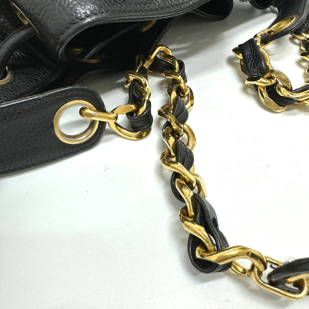 CHANEL Coco Mark Deka Coco Drawstring Crossbody Chain Shoulder Bag in Caviar Skin, Black