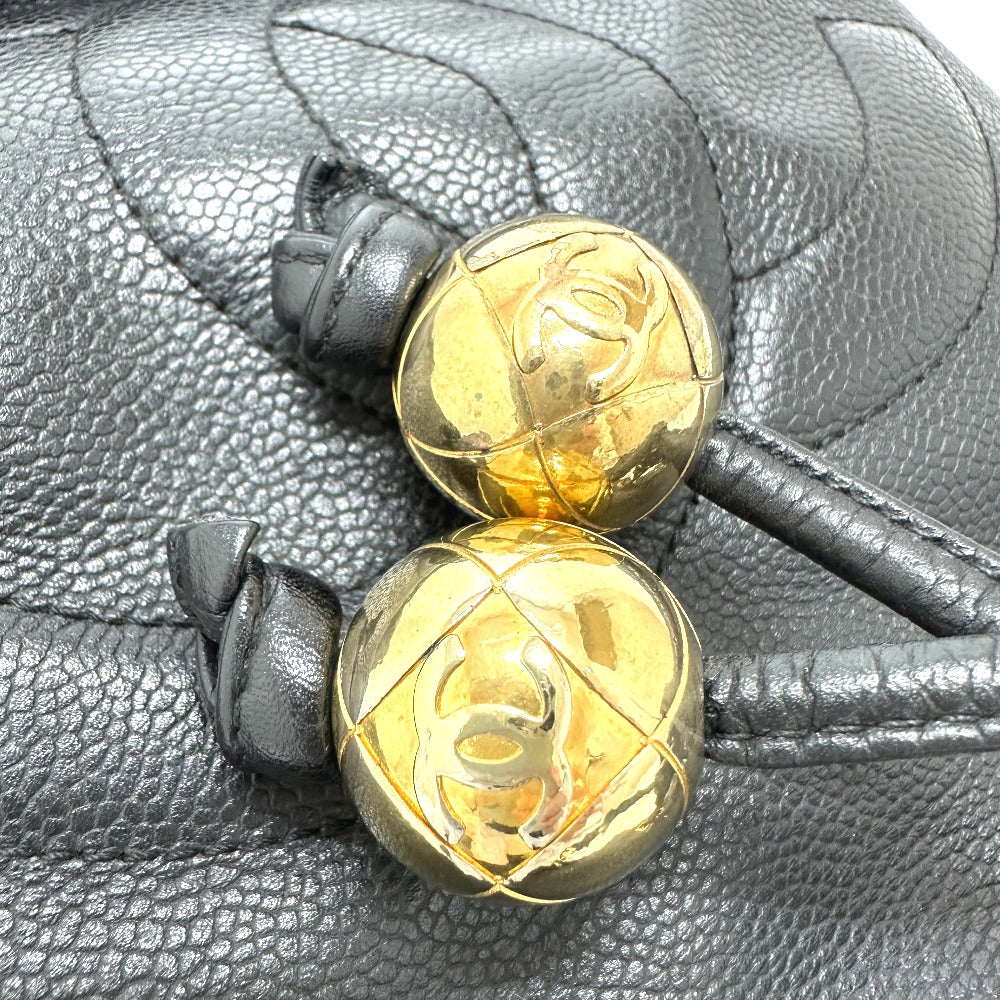 CHANEL Coco Mark Deka Coco Drawstring Crossbody Chain Shoulder Bag in Caviar Skin, Black