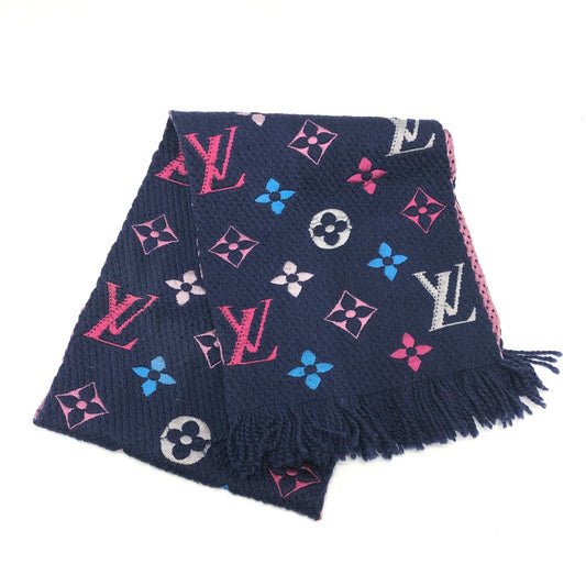LOUIS VUITTON M70899 モノグラム エシャルプ ロゴマニア レインボー ファッション小物 マフラー ウール レディース ネイビー×ピンク
