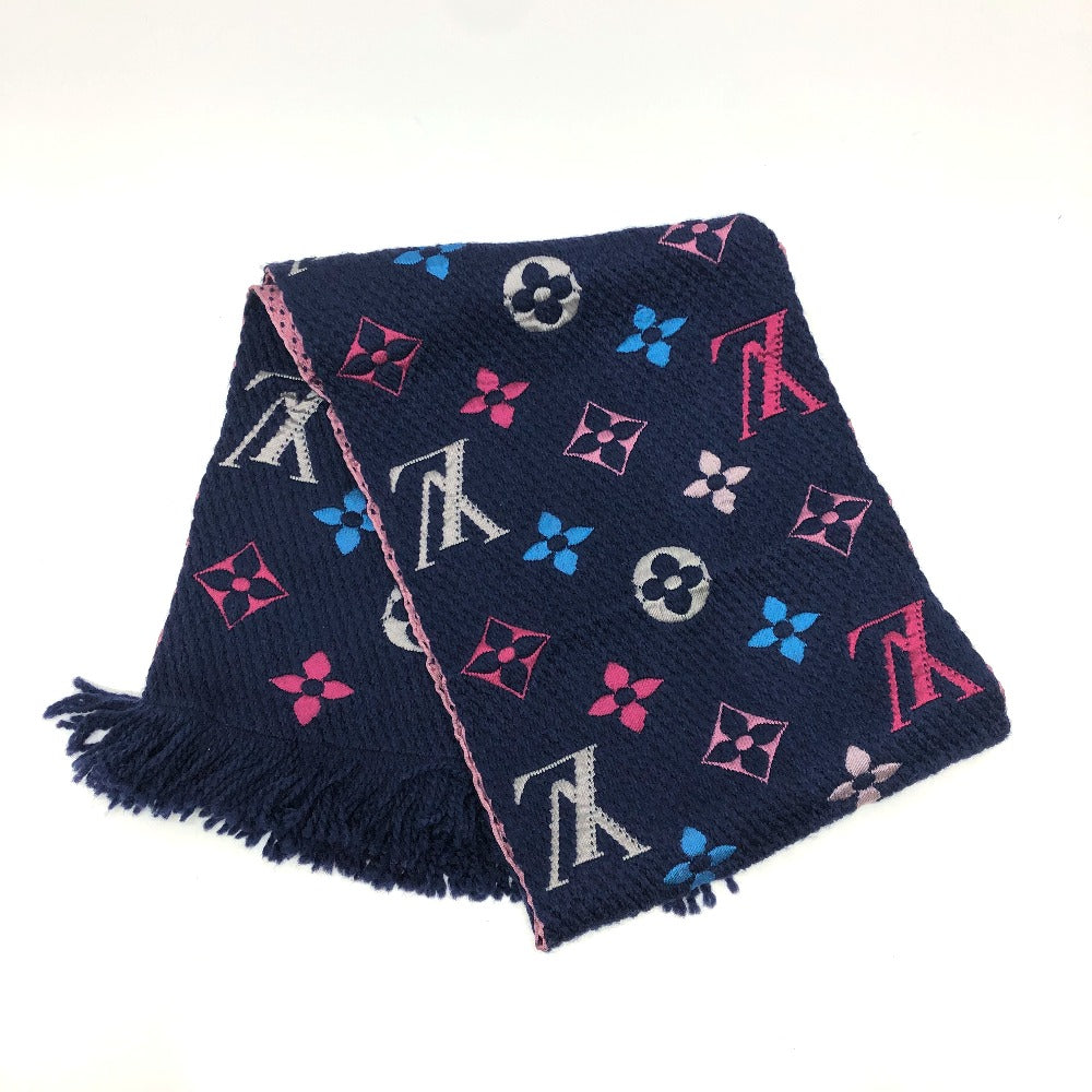 LOUIS VUITTON M70899 モノグラム エシャルプ ロゴマニア レインボー ファッション小物 マフラー ウール レディース ネイビー×ピンク