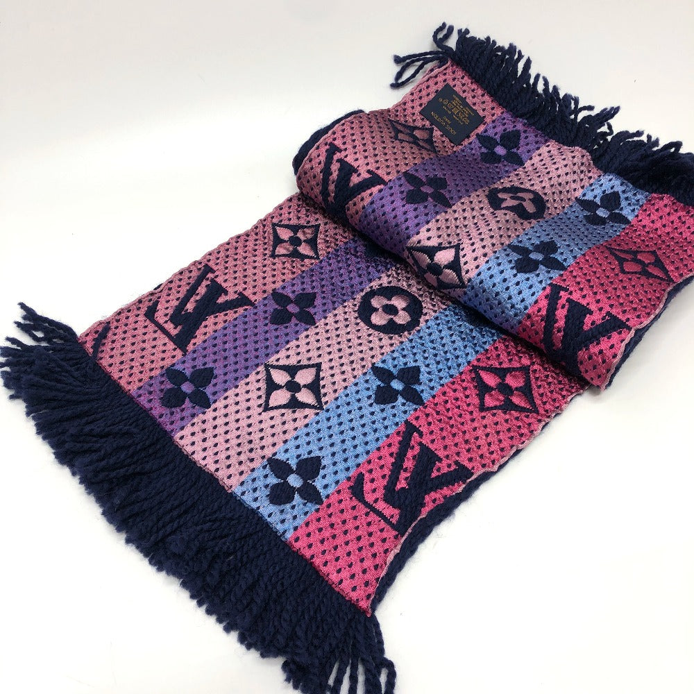 LOUIS VUITTON M70899 モノグラム エシャルプ ロゴマニア レインボー ファッション小物 マフラー ウール レディース ネイビー×ピンク