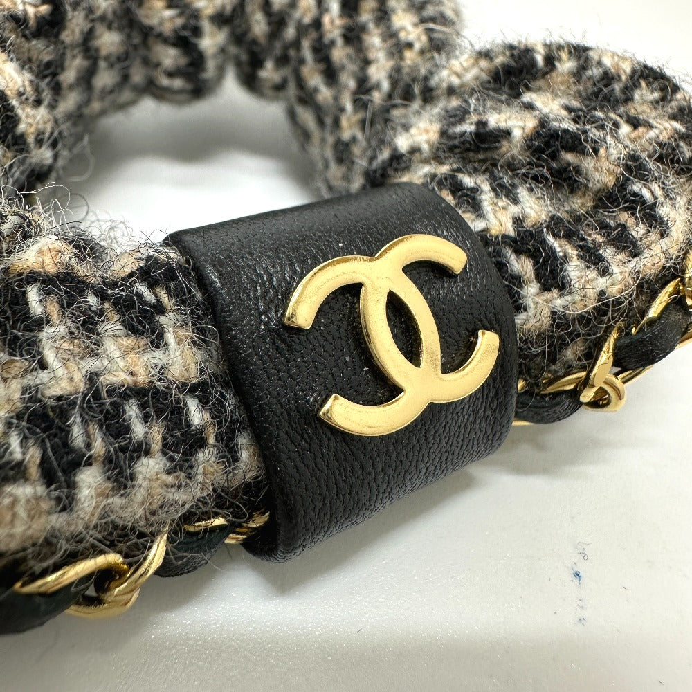 CHANEL ココマーク 千鳥格子 ヘアアクセサリー チェーン A22K ヘアゴム シュシュ コットン レディース ベージュ