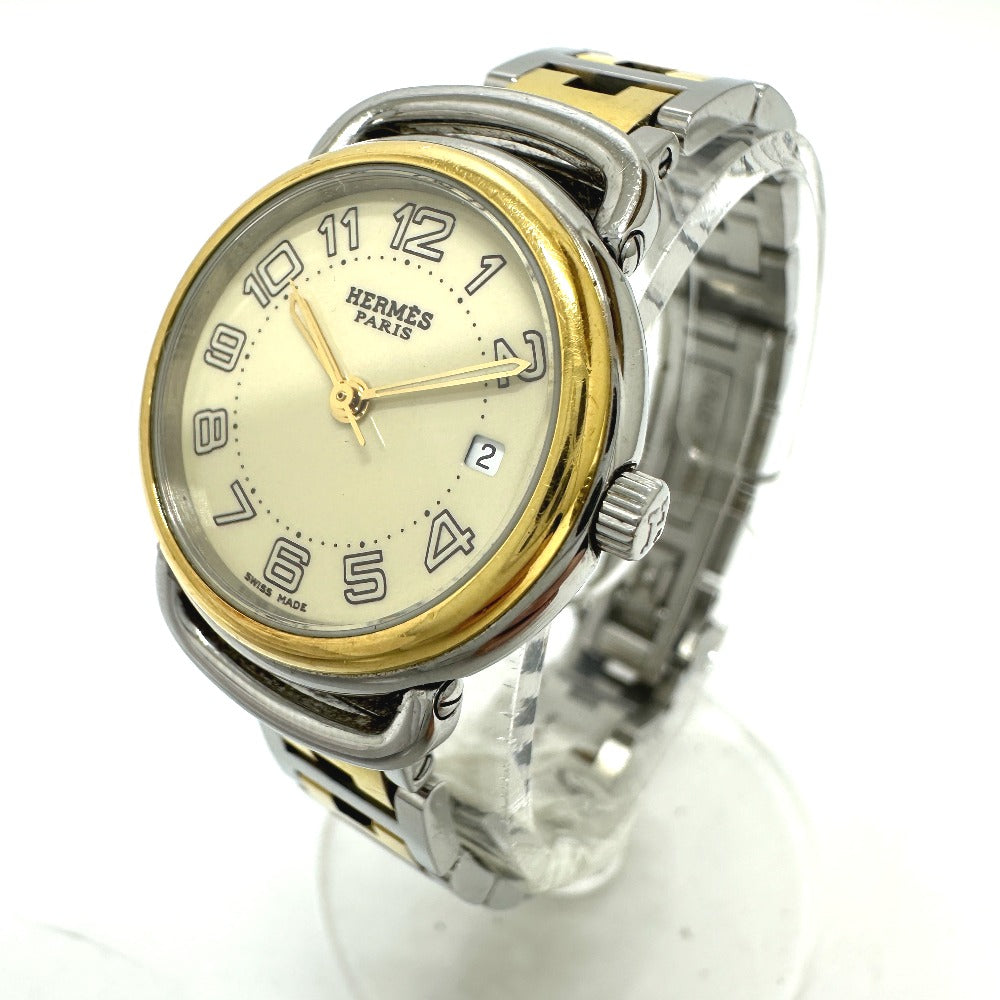HERMES PU2.220 Pullman Quartz Date Watch, Stainless Steel/GP, Women's, Silver/Gold