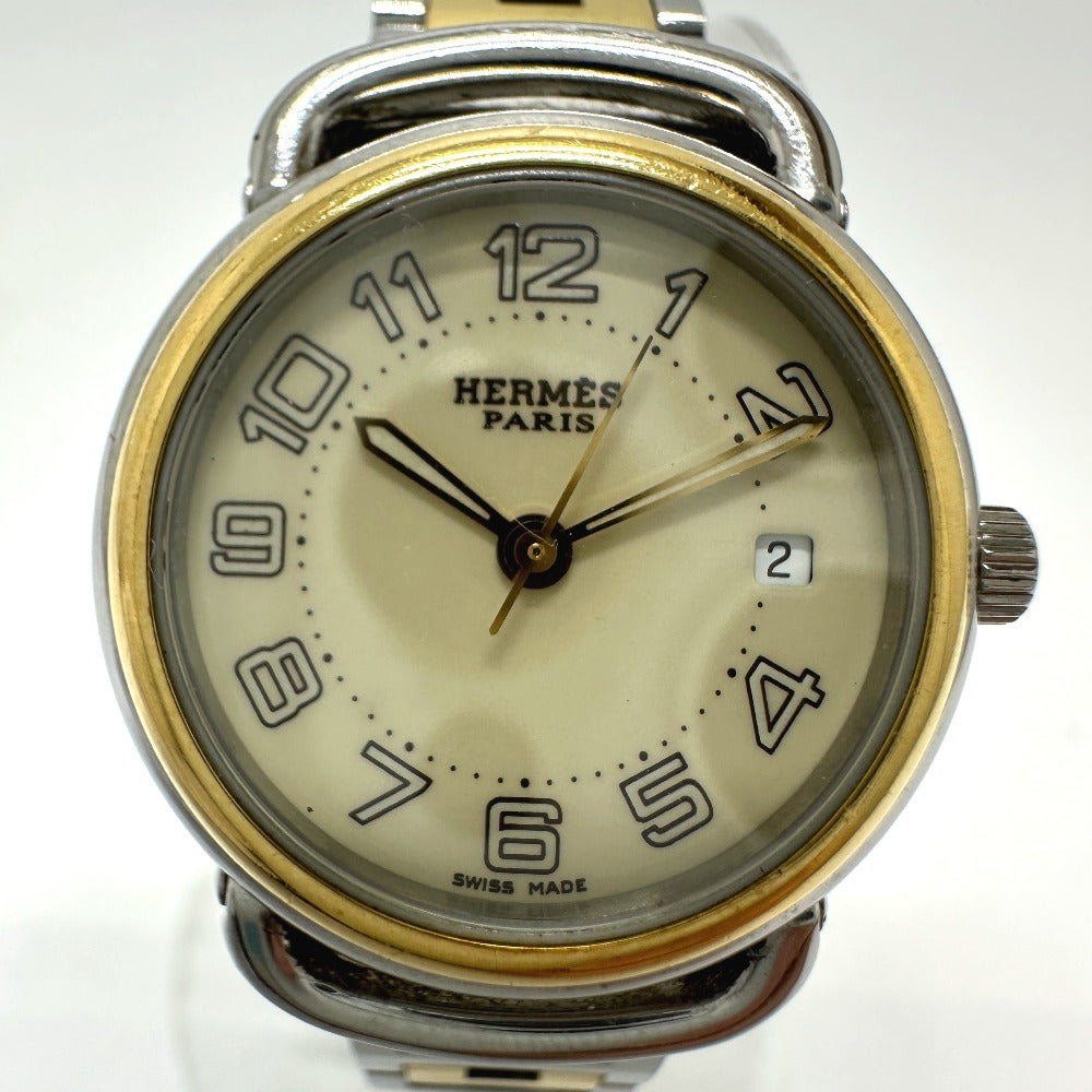HERMES PU2.220 Pullman Quartz Date Watch, Stainless Steel/GP, Women's, Silver/Gold