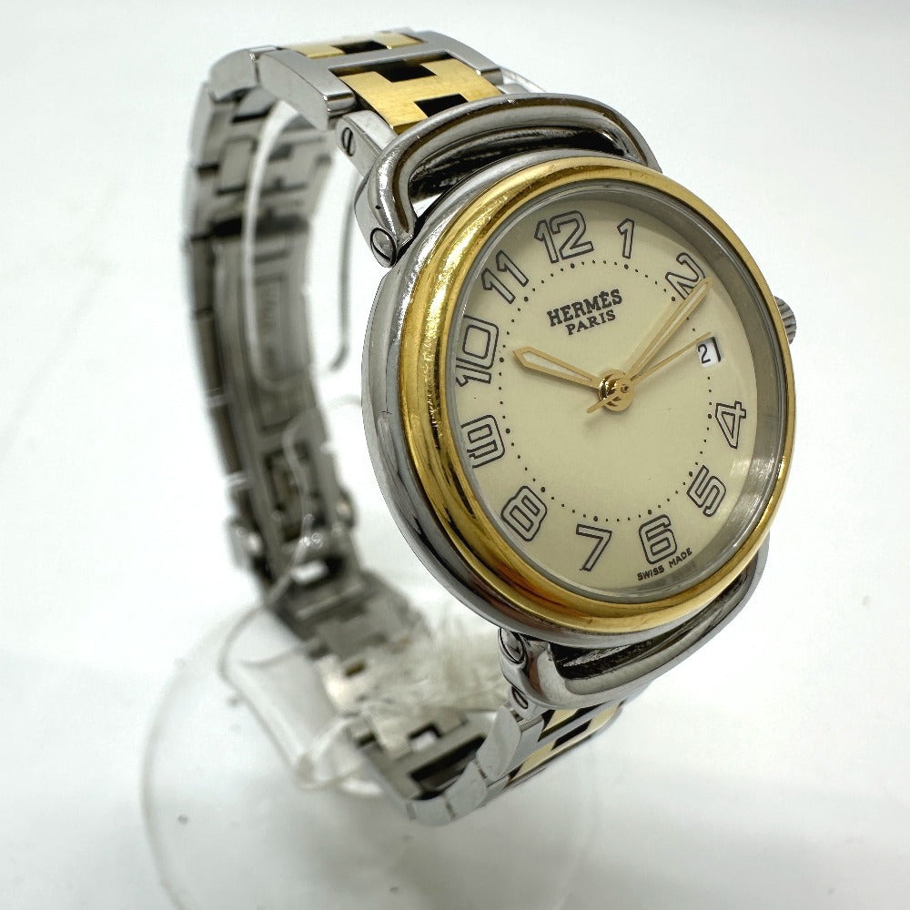 HERMES PU2.220 Pullman Quartz Date Watch, Stainless Steel/GP, Women's, Silver/Gold