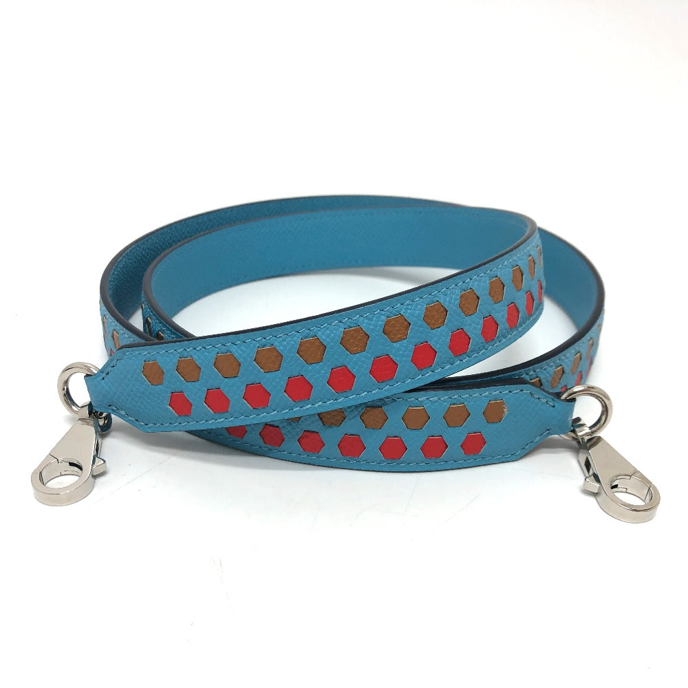 HERMES Bandouliere Traces de Cuir Hexagon Shoulder Strap Epsom Leather Women's Blue du Nord/Rouge de Coeur/Gold Blue