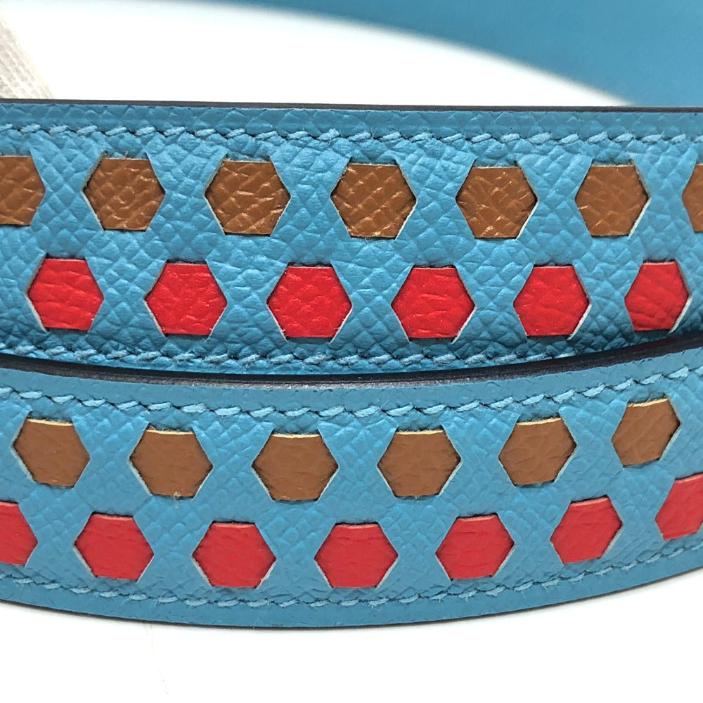 HERMES Bandouliere Traces de Cuir Hexagon Shoulder Strap Epsom Leather Women's Blue du Nord/Rouge de Coeur/Gold Blue