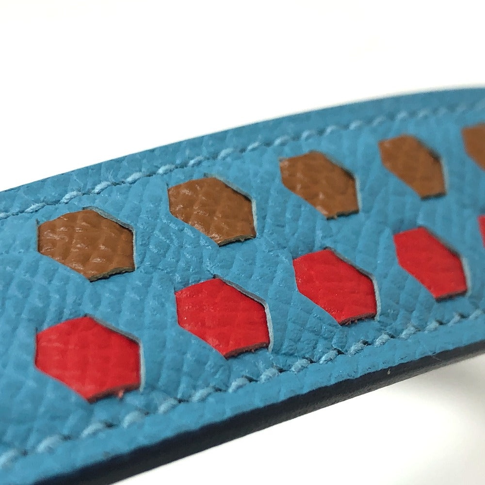 HERMES Bandouliere Traces de Cuir Hexagon Shoulder Strap Epsom Leather Women's Blue du Nord/Rouge de Coeur/Gold Blue