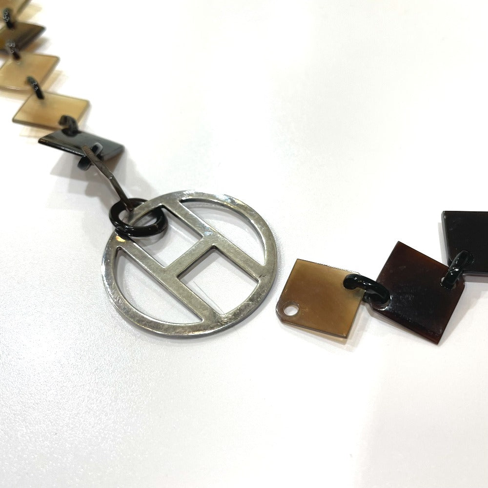 HERMES H Logo Diva DEVA Accessory Fashion Necklace Buffalo Horn Women's Brown