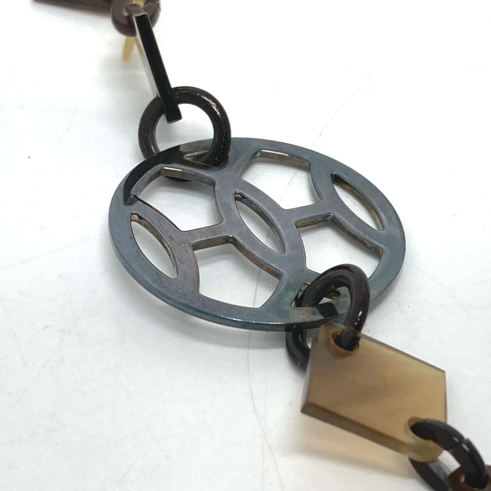 HERMES H Logo Diva DEVA Accessory Fashion Necklace Buffalo Horn Women's Brown