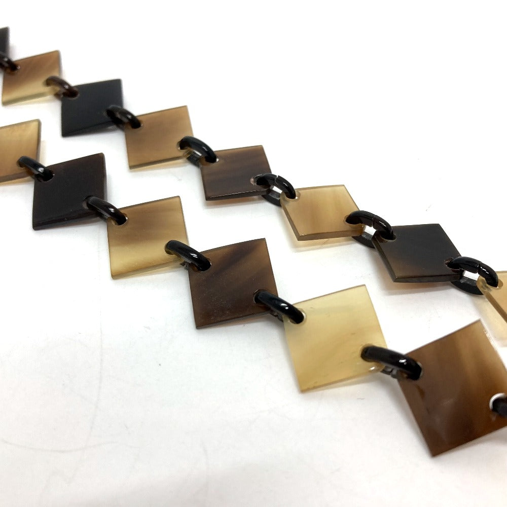 HERMES H Logo Diva DEVA Accessory Fashion Necklace Buffalo Horn Women's Brown