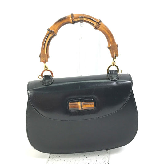 GUCCI 000・1951 ターンロック オールドグッチ バンブー トップハンドル カバン ハンドバッグ レザー レディース ブラック