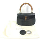 GUCCI 000 1951 Turnlock Old Gucci Bamboo Top Handle Handbag in Black Leather