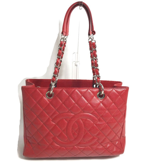 CHANEL A50995 CC ココマーク 肩掛け マトラッセ キルティング チェーン GST ショルダーバッグ カバン トートバッグ キャビアスキン レディース レッド