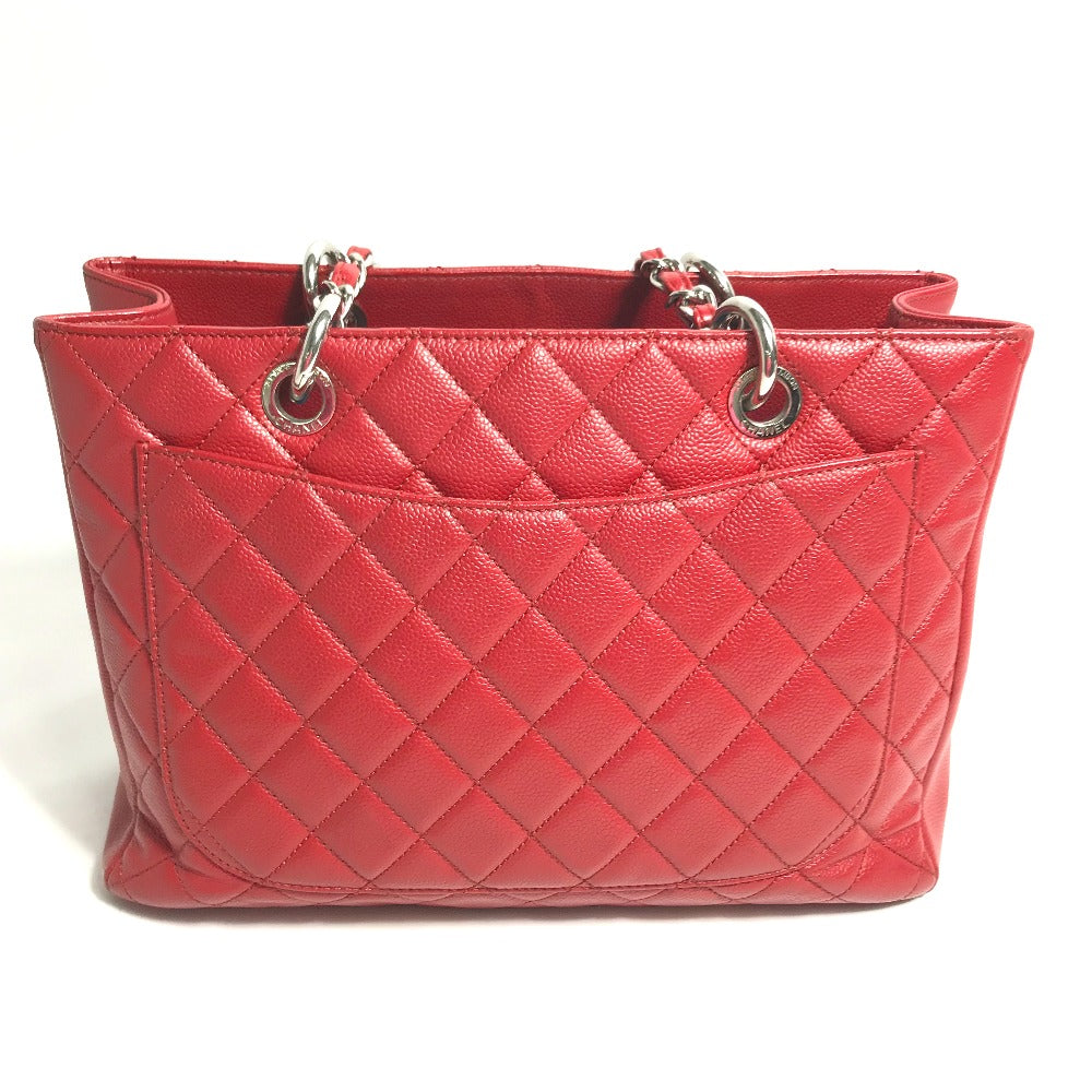 CHANEL A50995 CC Coco Mark Shoulder Bag, Matelasse Quilted Chain, GST Shoulder Bag, Tote Bag, Caviar Leather, Red, Women's