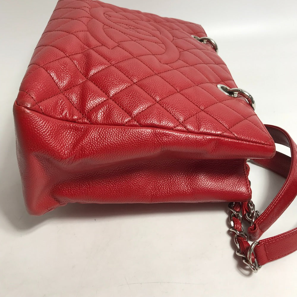 CHANEL A50995 CC Coco Mark Shoulder Bag, Matelasse Quilted Chain, GST Shoulder Bag, Tote Bag, Caviar Leather, Red, Women's