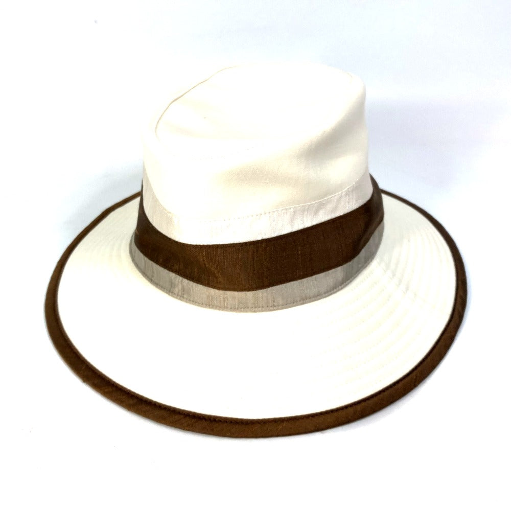 HERMES Two-Tone Bucket Hat, Bob Hat, Cotton, Women's, Brown/Ivory