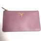 PRADA Logo Makeup Pouch, Flat Cosmetic Pouch, Saffiano Leather, Women's, Pink