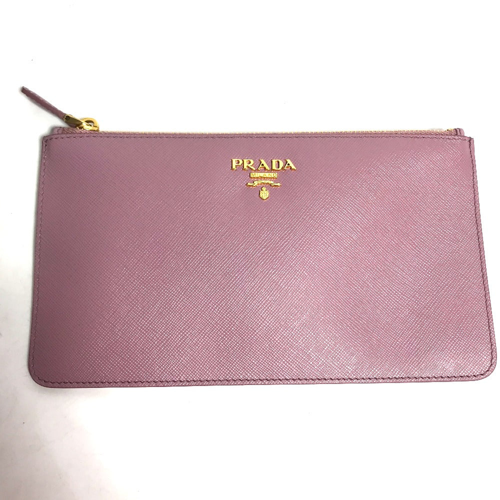 PRADA Logo Makeup Pouch, Flat Cosmetic Pouch, Saffiano Leather, Women's, Pink