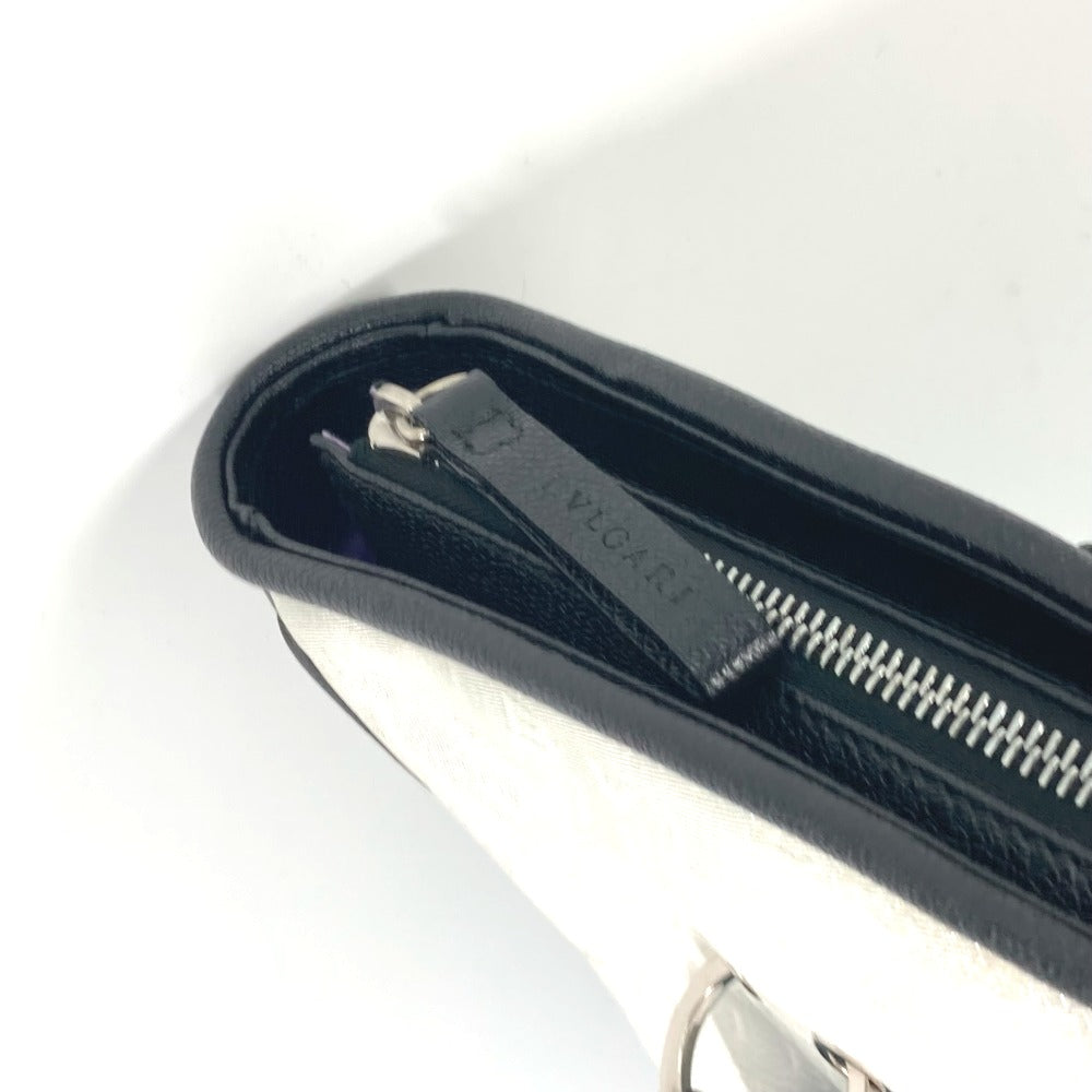 BVLGARI ロゴマニア ラメ バイカラー トートバッグ 肩掛け ハンドバッグ キャンバス/レザー レディース ホワイト