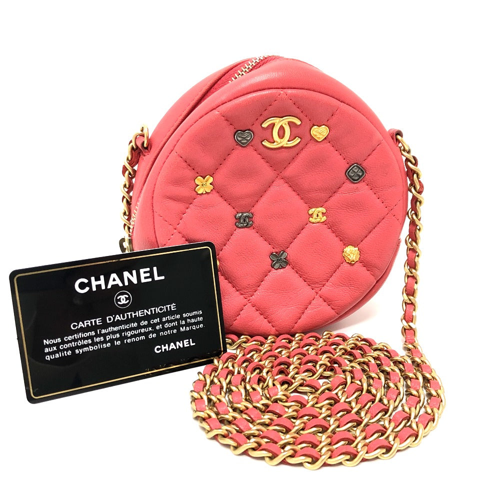 CHANEL CC Coco Mark Matelasse Mini Round Chain Bag, Pouch, Shoulder Bag, Lambskin, Women's, Pink