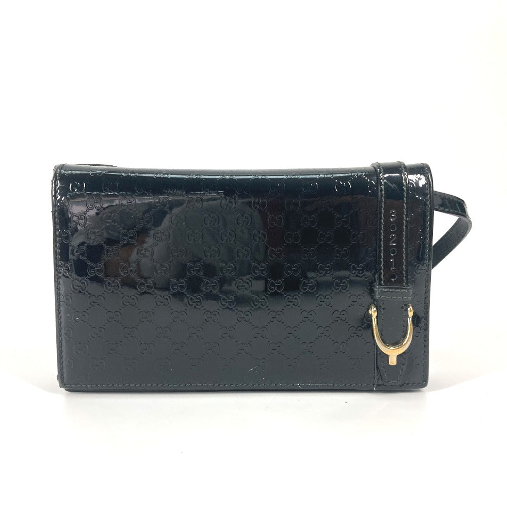 GUCCI 354086 GG Micro Gucci Gucci Nice Bag Crossbody Shoulder Wallet Long Wallet Shoulder Bag Enamel Women's Black